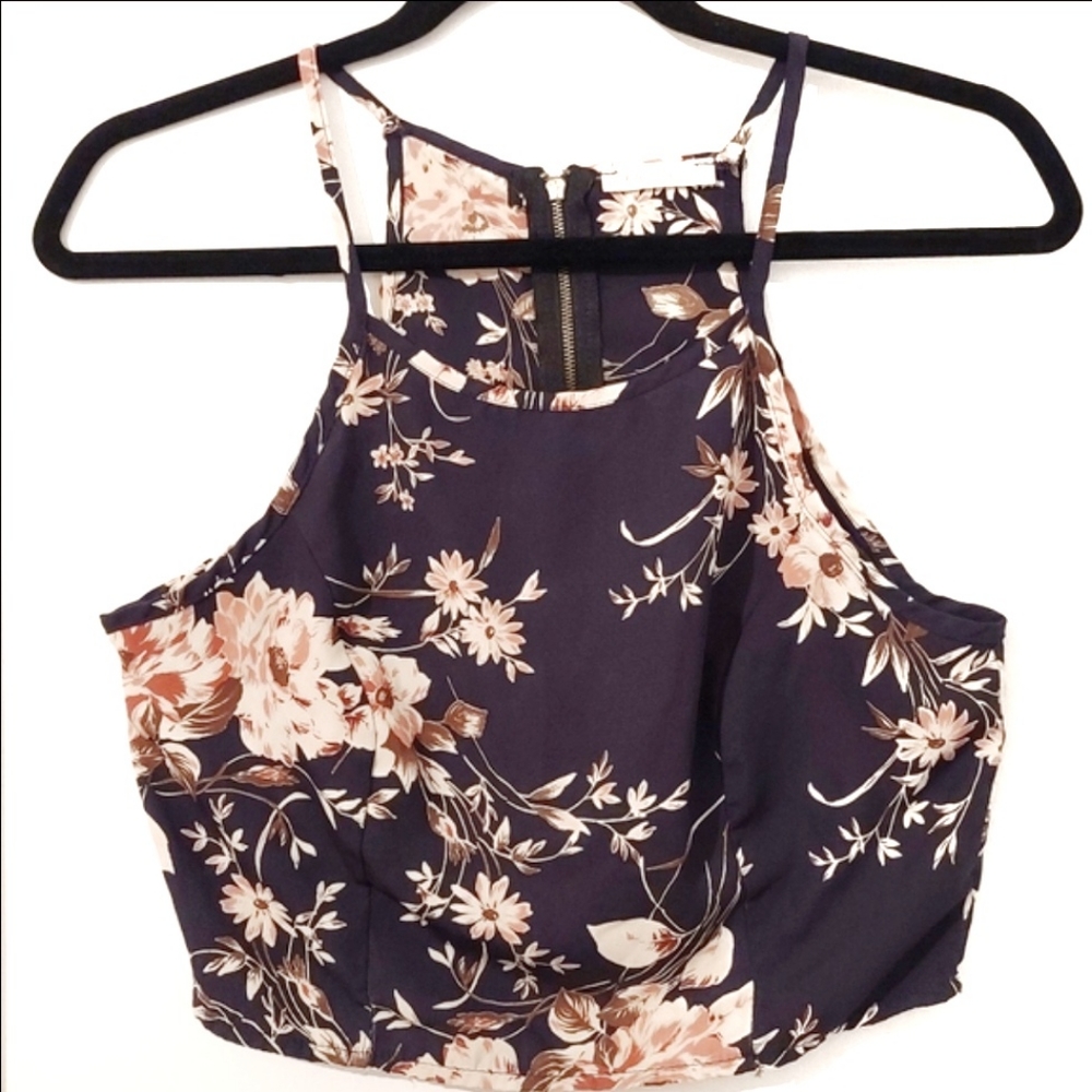 Phanuel | Sheer crop top Phanuel Spaghetti Strap Racer top Flower Print SMALL